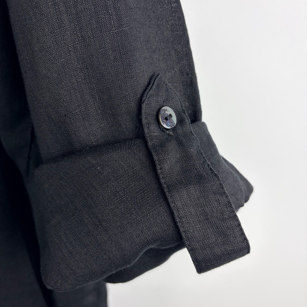 Magaschoni Black 100% Linen Button Down Shirt Roll Tab Sleeve Medium - Picture 7 of 15
